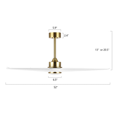 52" Gold and White Ceiling Fan with LED Light and Remote – Modern Dimmable Fan