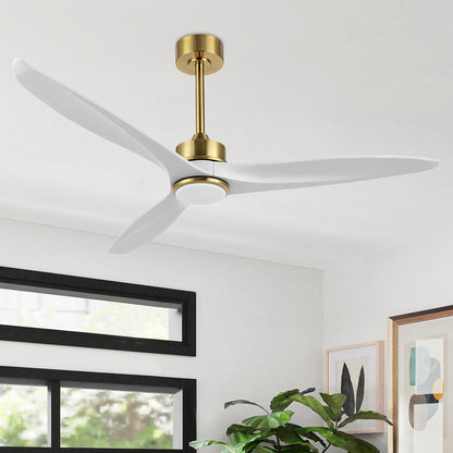 52" Gold and White Ceiling Fan with LED Light and Remote – Modern Dimmable Fan