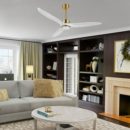52" Gold and White Ceiling Fan with LED Light and Remote – Modern Dimmable Fan