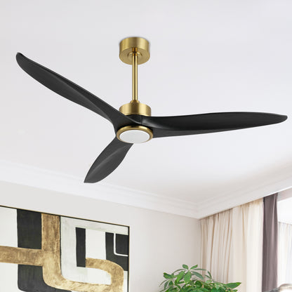 52" Gold and Black Ceiling Fan with LED Light and Remote – Modern Dimmable Fan