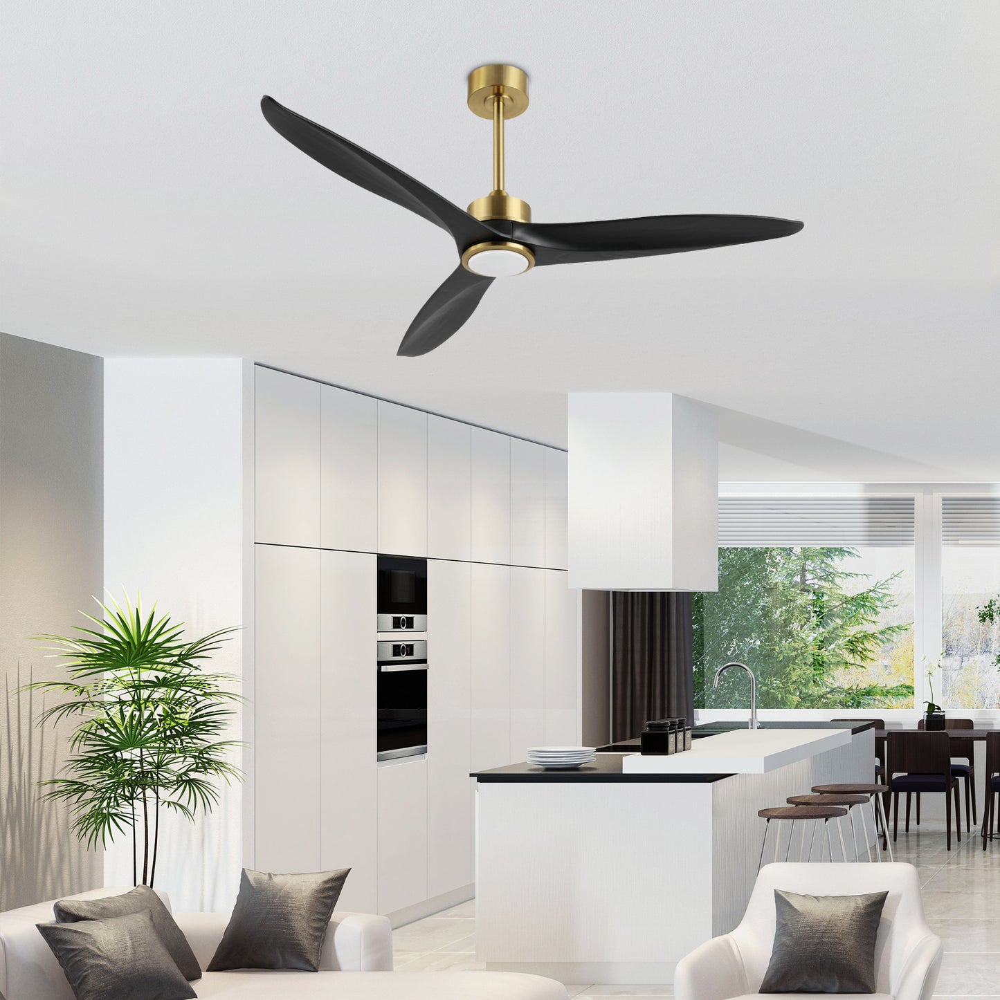 52" Gold and Black Ceiling Fan with LED Light and Remote – Modern Dimmable Fan