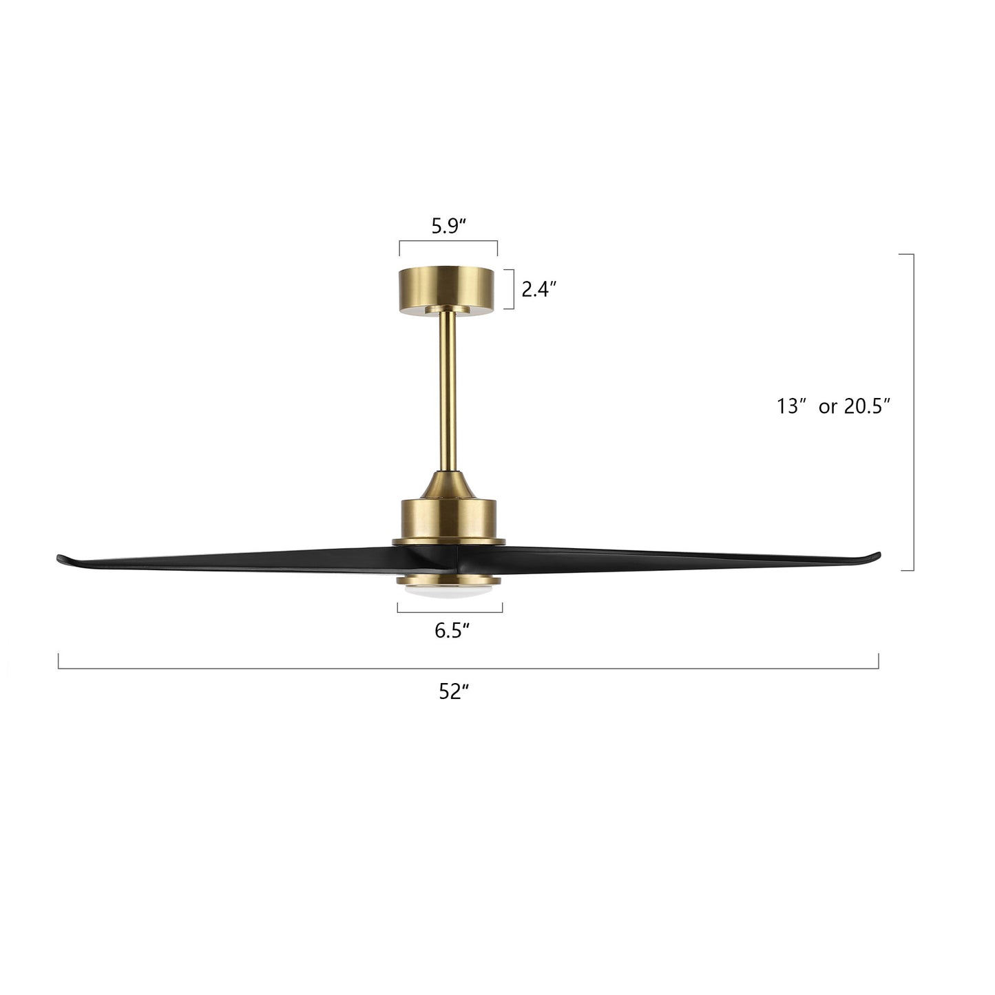 52" Gold and Black Ceiling Fan with LED Light and Remote – Modern Dimmable Fan