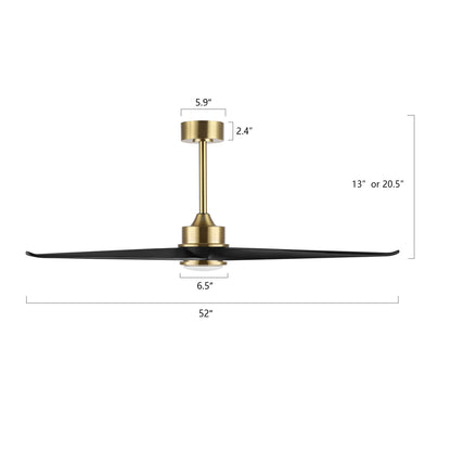52" Gold and Black Ceiling Fan with LED Light and Remote – Modern Dimmable Fan