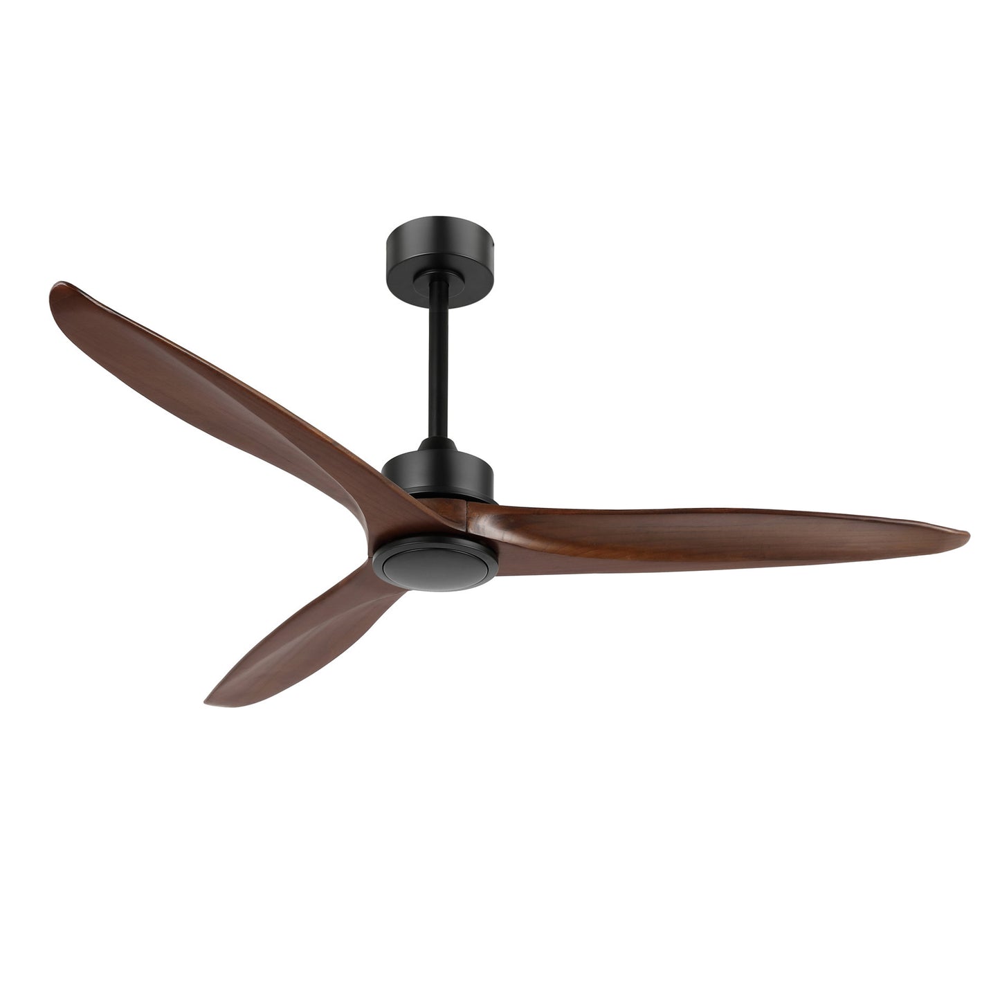 52" Black Ceiling Fan with Walnut Wood Blades and Remote – Modern No Light Fan