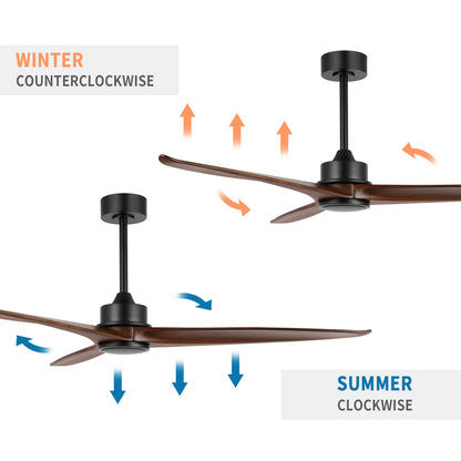 52" Black Ceiling Fan with Walnut Wood Blades and Remote – Modern No Light Fan