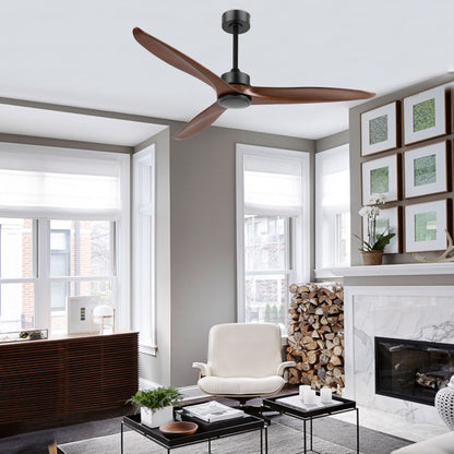 52" Black Ceiling Fan with Walnut Wood Blades and Remote – Modern No Light Fan