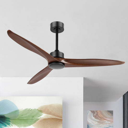 52" Black Ceiling Fan with Walnut Wood Blades and Remote – Modern No Light Fan