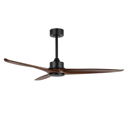 52" Black Ceiling Fan with Walnut Wood Blades and Remote – Modern No Light Fan