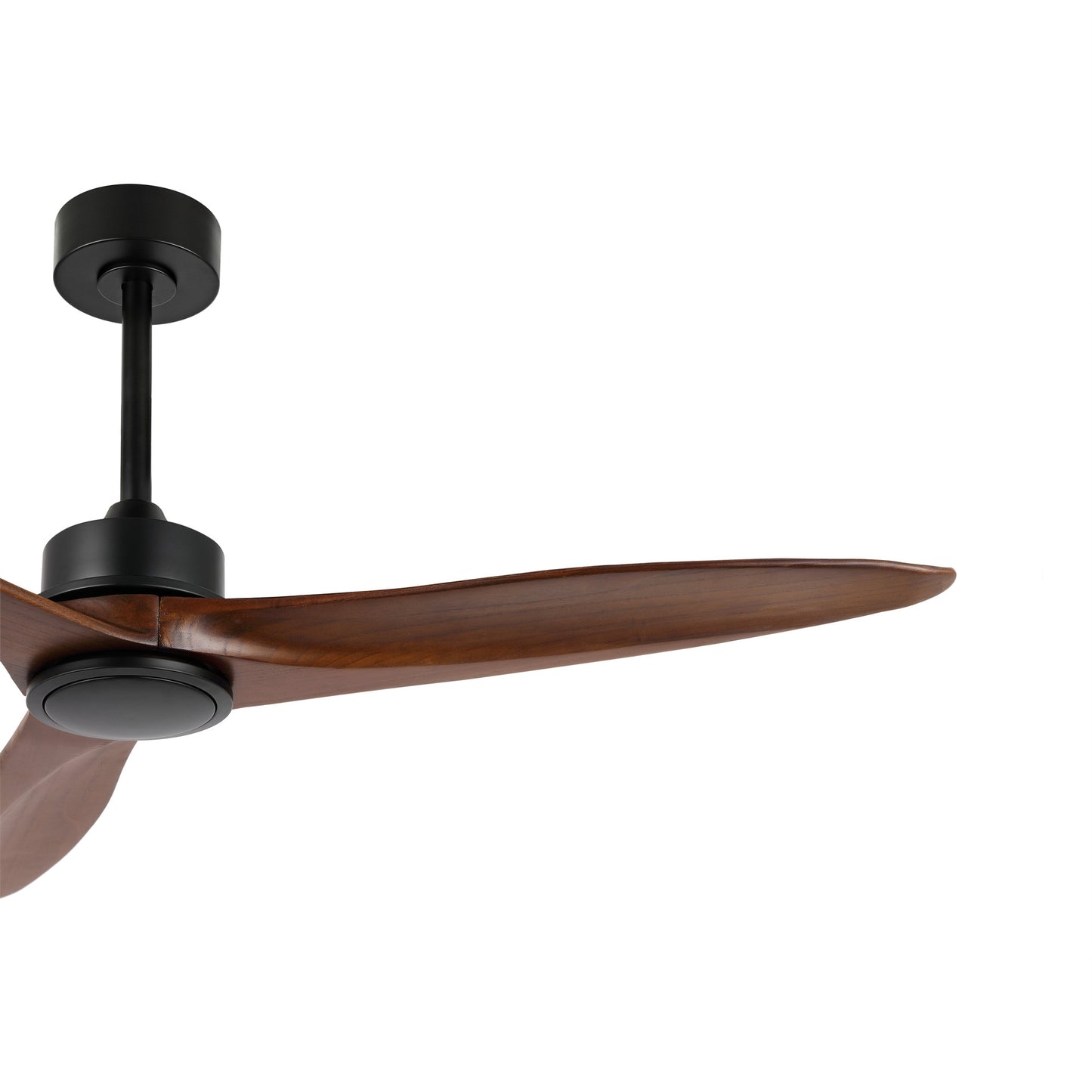 52" Black Ceiling Fan with Walnut Wood Blades and Remote – Modern No Light Fan