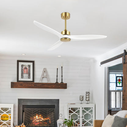 52" Gold and White Ceiling Fan with Remote – Modern No Light Fan