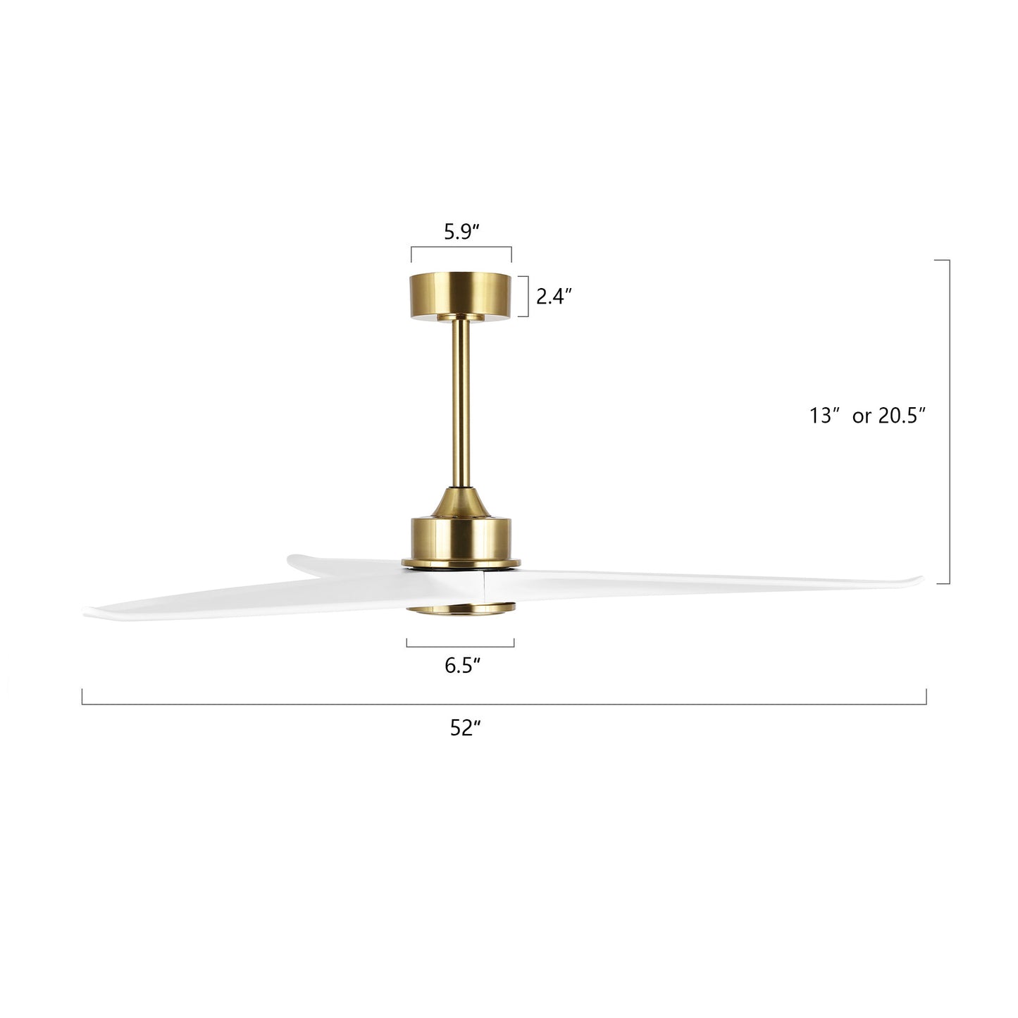52" Gold and White Ceiling Fan with Remote – Modern No Light Fan
