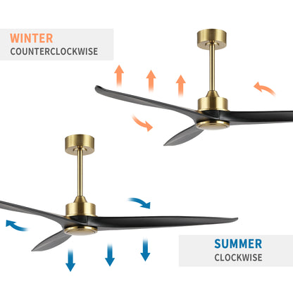 52" Gold and Black Ceiling Fan with Remote – Modern No Light Fan