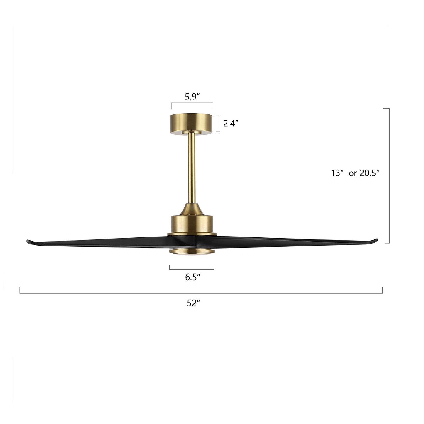 52" Gold and Black Ceiling Fan with Remote – Modern No Light Fan