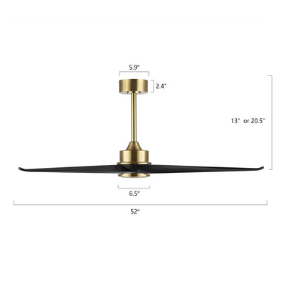 52" Gold and Black Ceiling Fan with Remote – Modern No Light Fan