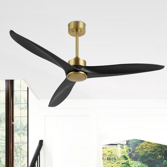 52" Gold and Black Ceiling Fan with Remote – Modern No Light Fan