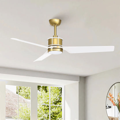 52" Gold and White Ceiling Fan with LED Light and Remote – Modern Wood Blade Fan