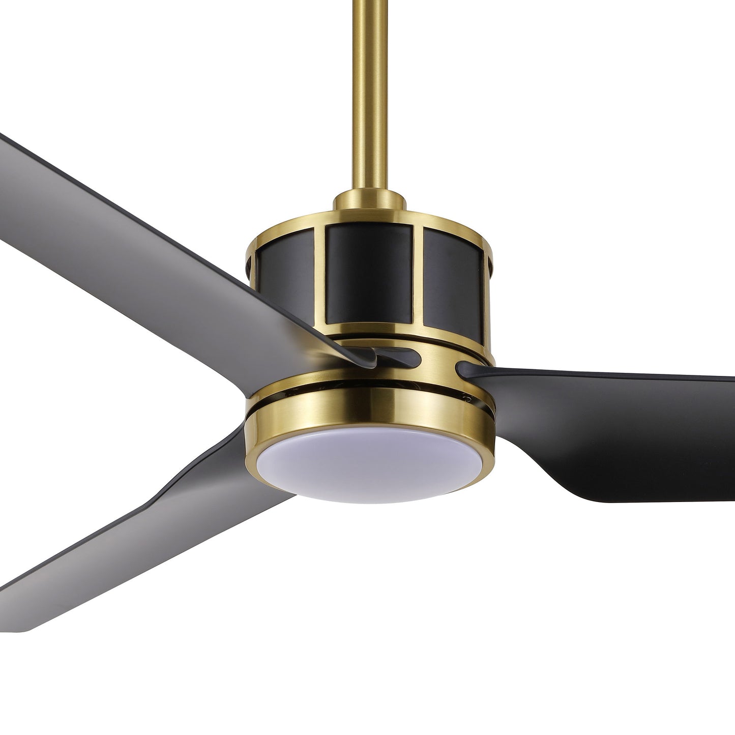 52" Gold and Black Ceiling Fan with LED Light and Remote – Modern Wood Blade Fan
