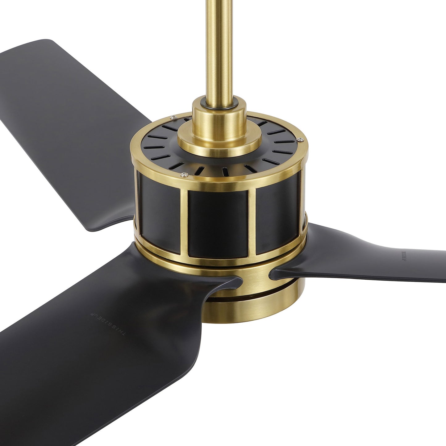 52" Gold and Black Ceiling Fan with LED Light and Remote – Modern Wood Blade Fan