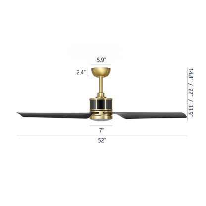 52" Gold and Black Ceiling Fan with LED Light and Remote – Modern Wood Blade Fan