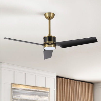 52" Gold and Black Ceiling Fan with LED Light and Remote – Modern Wood Blade Fan