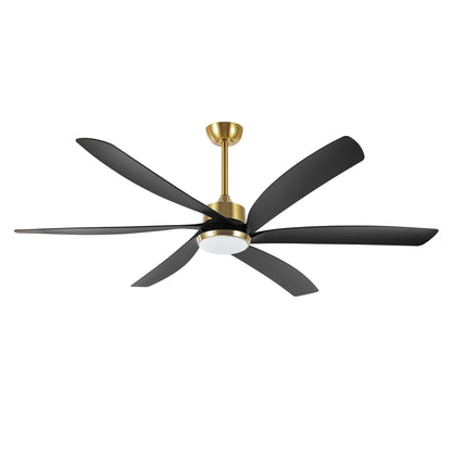 64" Gold & Black Ceiling Fan with Light & Remote – Quiet 6-Speed DC Motor