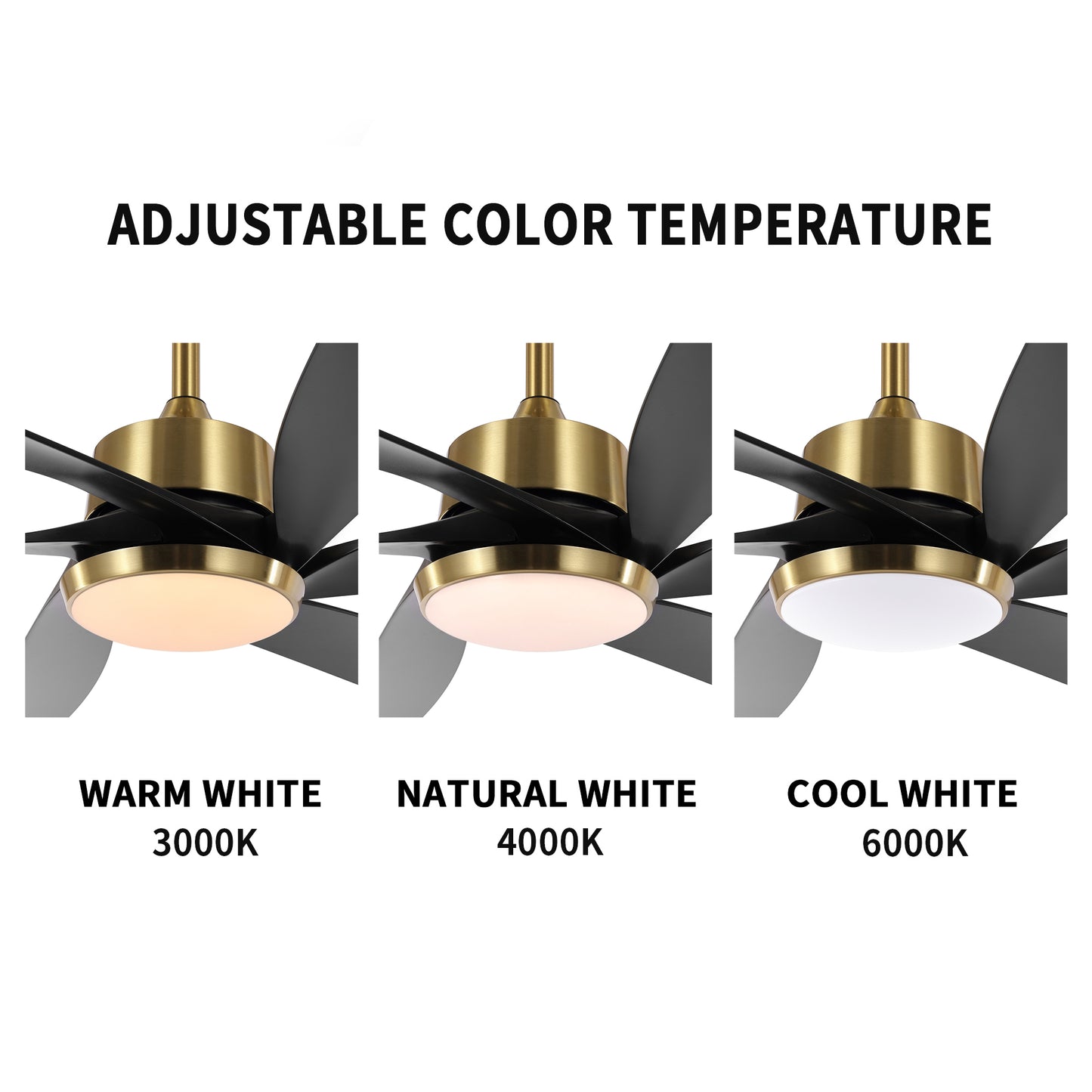 64" Gold & Black Ceiling Fan with Light & Remote – Quiet 6-Speed DC Motor