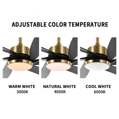 64" Gold & Black Ceiling Fan with Light & Remote – Quiet 6-Speed DC Motor