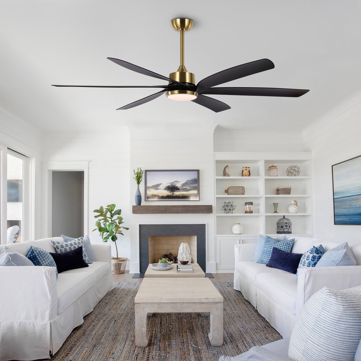 64" Gold & Black Ceiling Fan with Light & Remote – Quiet 6-Speed DC Motor