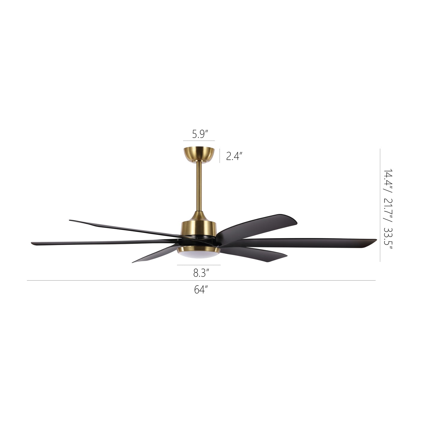 64" Gold & Black Ceiling Fan with Light & Remote – Quiet 6-Speed DC Motor
