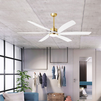 64" Gold & White Ceiling Fan with Light & Remote – Quiet 6-Speed DC Motor