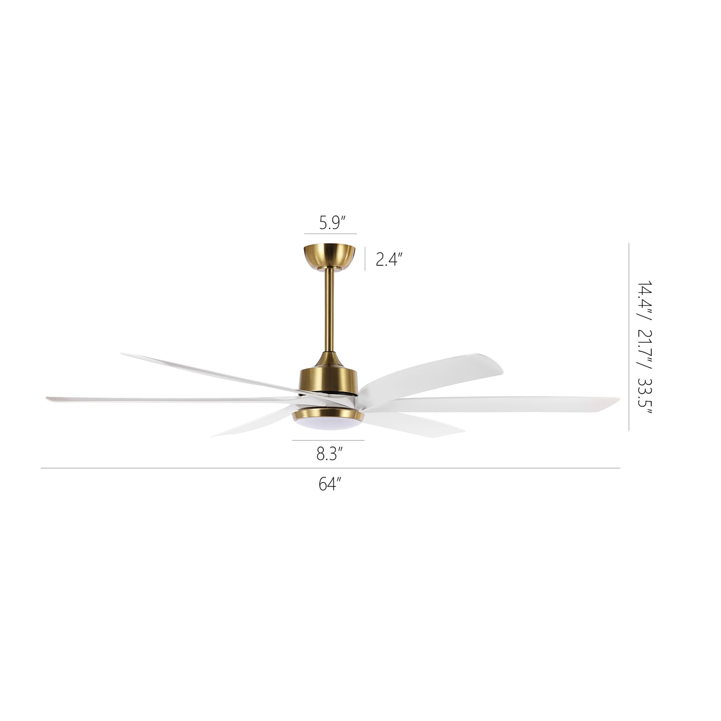 64" Gold & White Ceiling Fan with Light & Remote – Quiet 6-Speed DC Motor