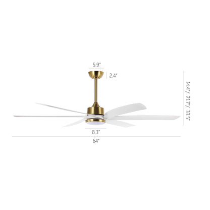 64" Gold & White Ceiling Fan with Light & Remote – Quiet 6-Speed DC Motor