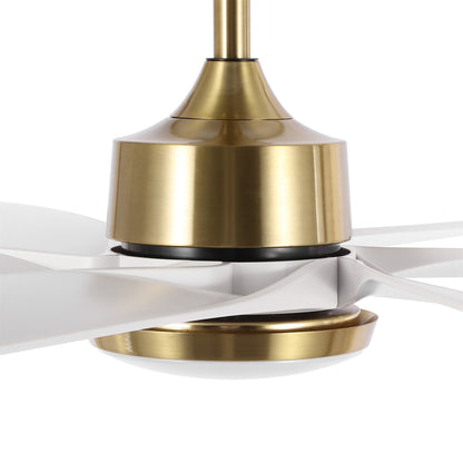 64" Gold & White Ceiling Fan with Light & Remote – Quiet 6-Speed DC Motor