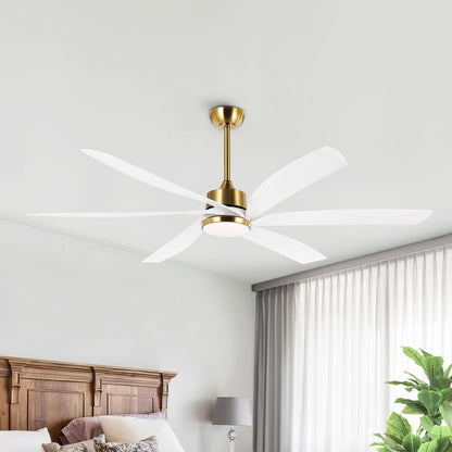 64" Gold & White Ceiling Fan with Light & Remote – Quiet 6-Speed DC Motor