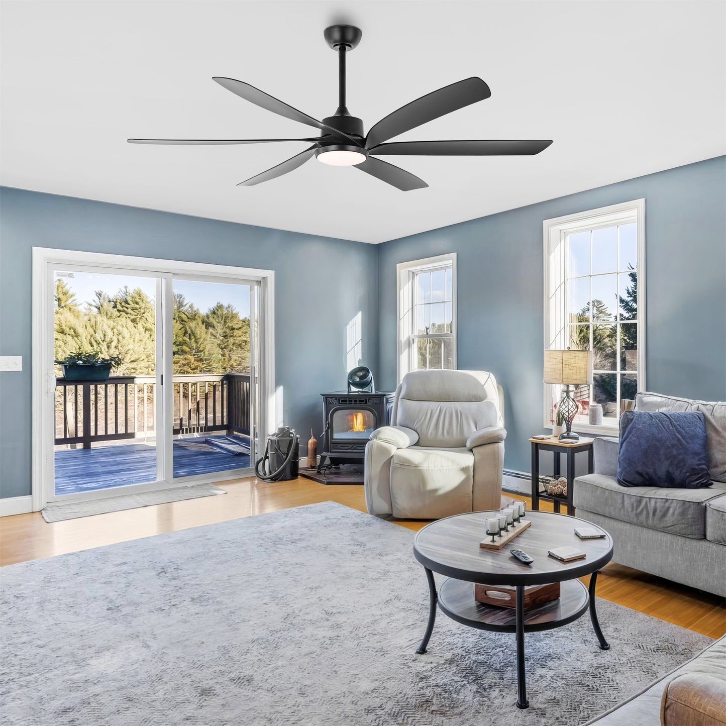 64" Matte Black Ceiling Fan with Light & Remote – Quiet 6-Speed DC Motor