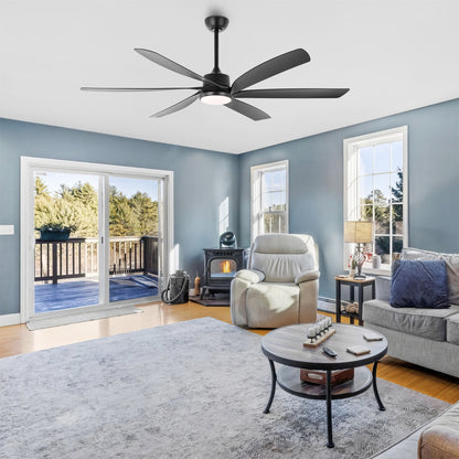 64" Matte Black Ceiling Fan with Light & Remote – Quiet 6-Speed DC Motor