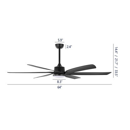 64" Matte Black Ceiling Fan with Light & Remote – Quiet 6-Speed DC Motor