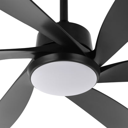64" Matte Black Ceiling Fan with Light & Remote – Quiet 6-Speed DC Motor