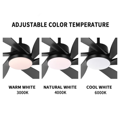 64" Matte Black Ceiling Fan with Light & Remote – Quiet 6-Speed DC Motor