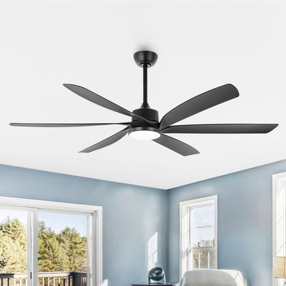 64" Matte Black Ceiling Fan with Light & Remote – Quiet 6-Speed DC Motor