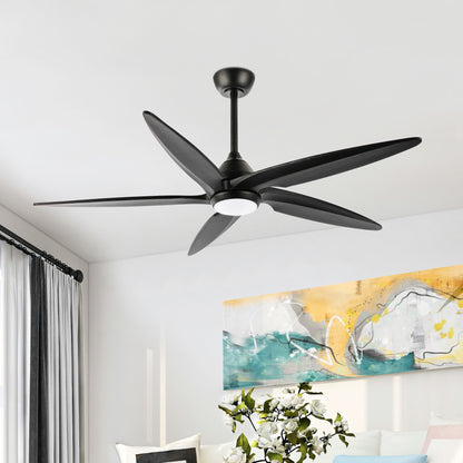54" Matte Black Ceiling Fan with LED Light and Remote – Modern Dimmable Fan