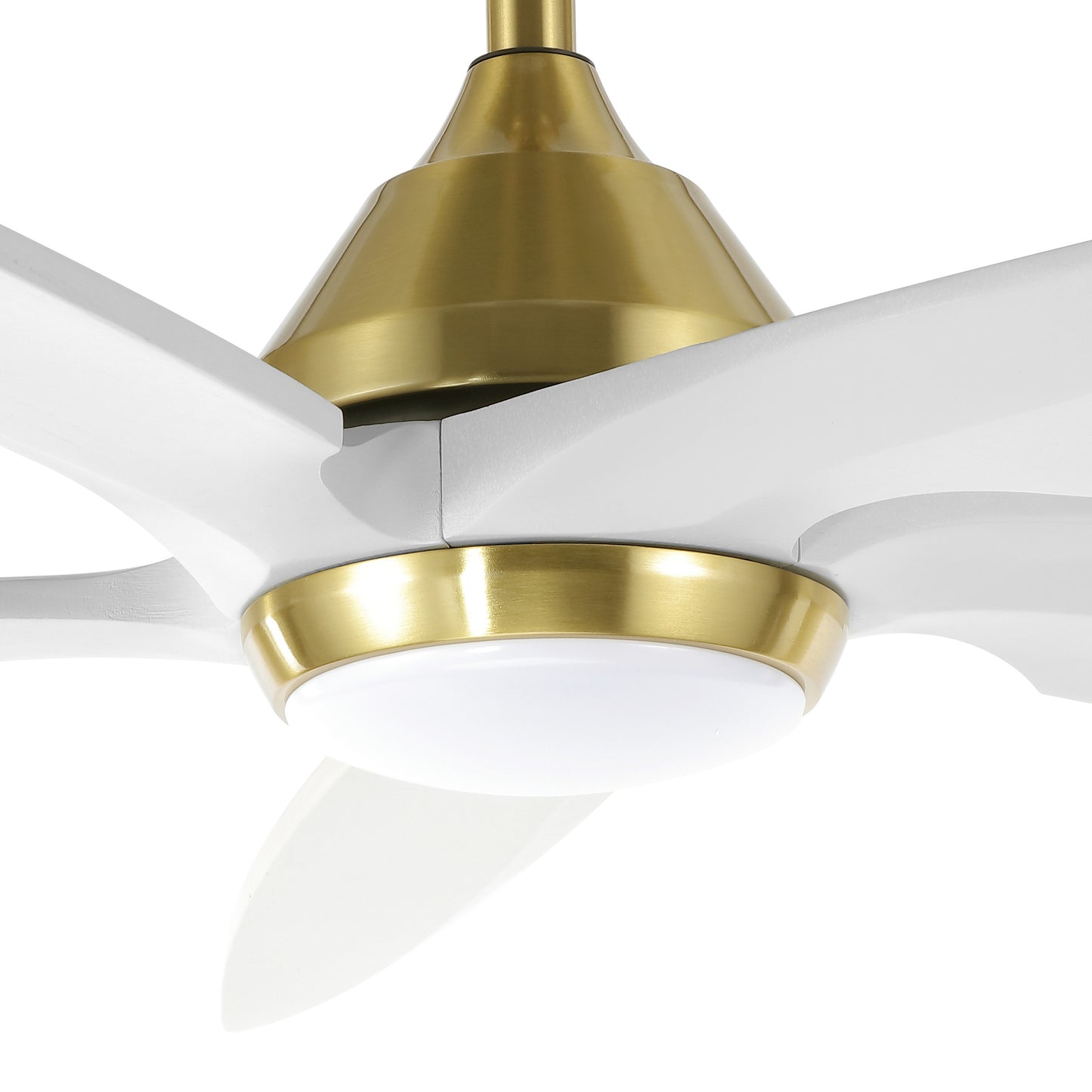 54" Gold and White Ceiling Fan with LED Light and Remote – Modern Dimmable Fan