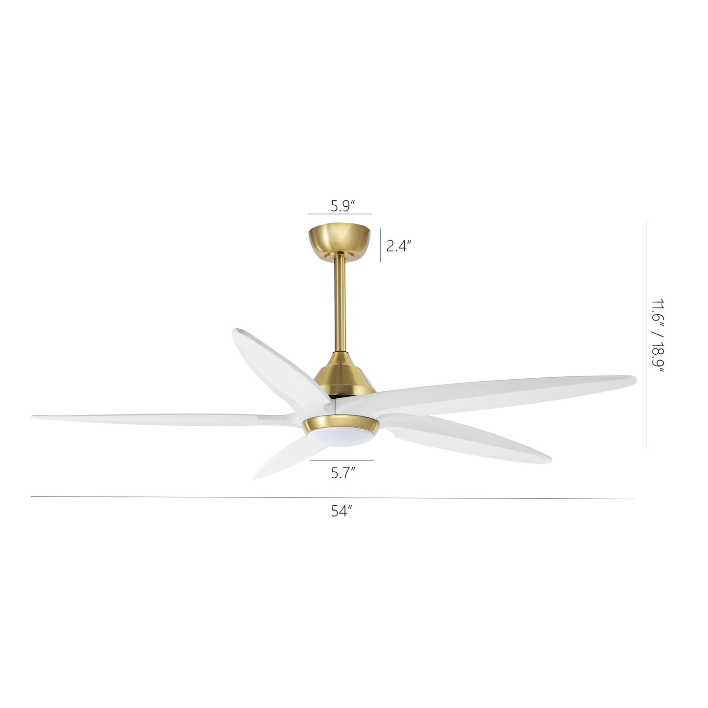 54" Gold and White Ceiling Fan with LED Light and Remote – Modern Dimmable Fan