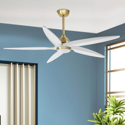 54" Gold and White Ceiling Fan with LED Light and Remote – Modern Dimmable Fan