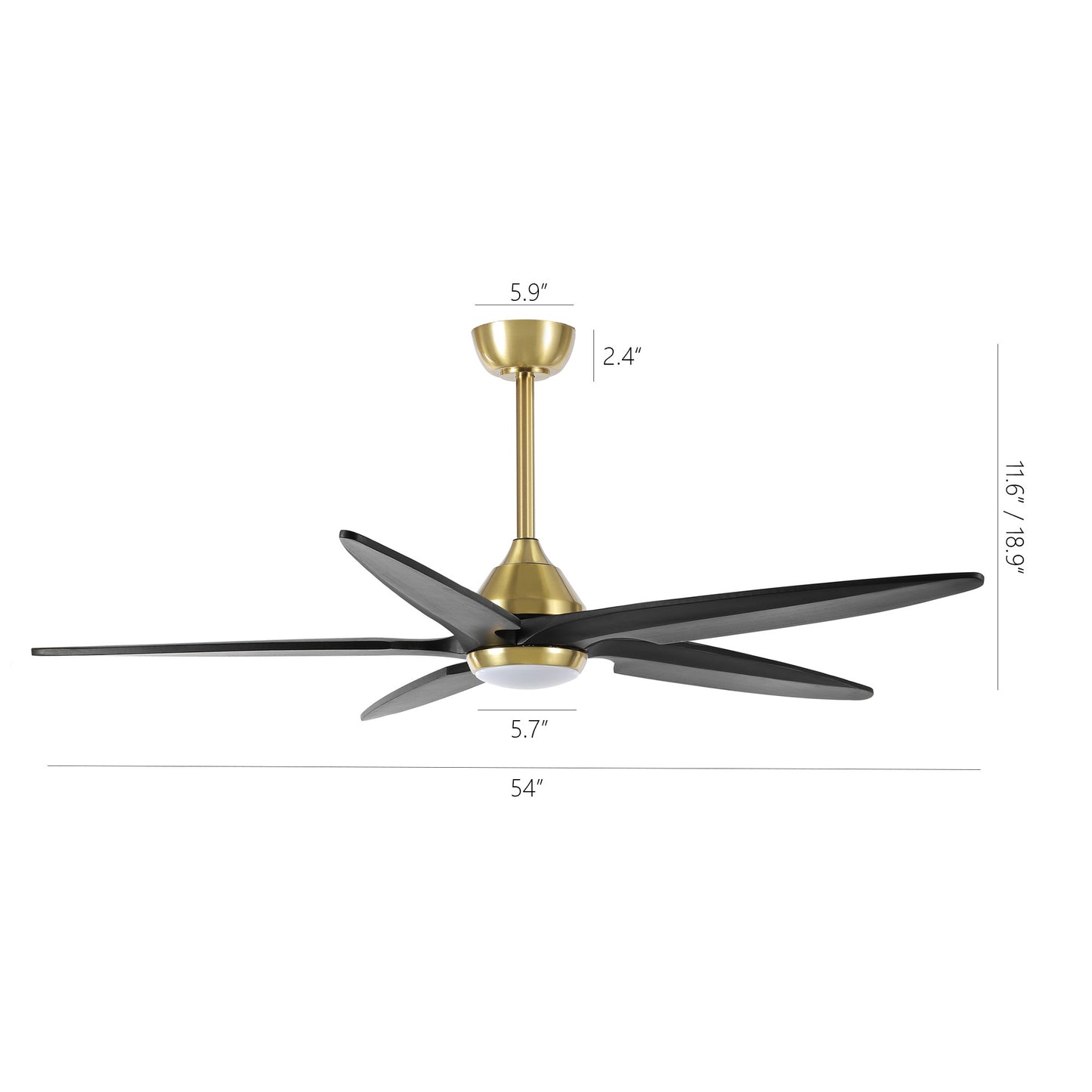 54" Gold and Black Ceiling Fan with LED Light and Remote – Modern Dimmable Fan