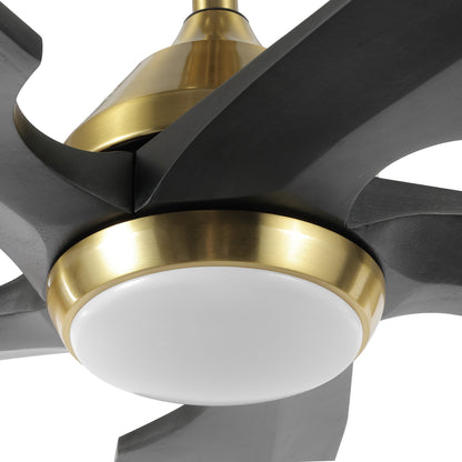 54" Gold and Black Ceiling Fan with LED Light and Remote – Modern Dimmable Fan