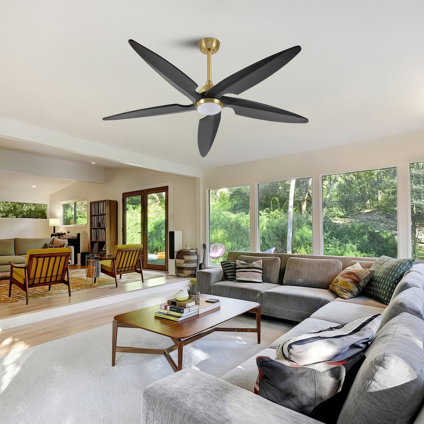 54" Gold and Black Ceiling Fan with LED Light and Remote – Modern Dimmable Fan