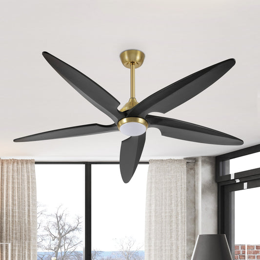 54" Gold and Black Ceiling Fan with LED Light and Remote – Modern Dimmable Fan