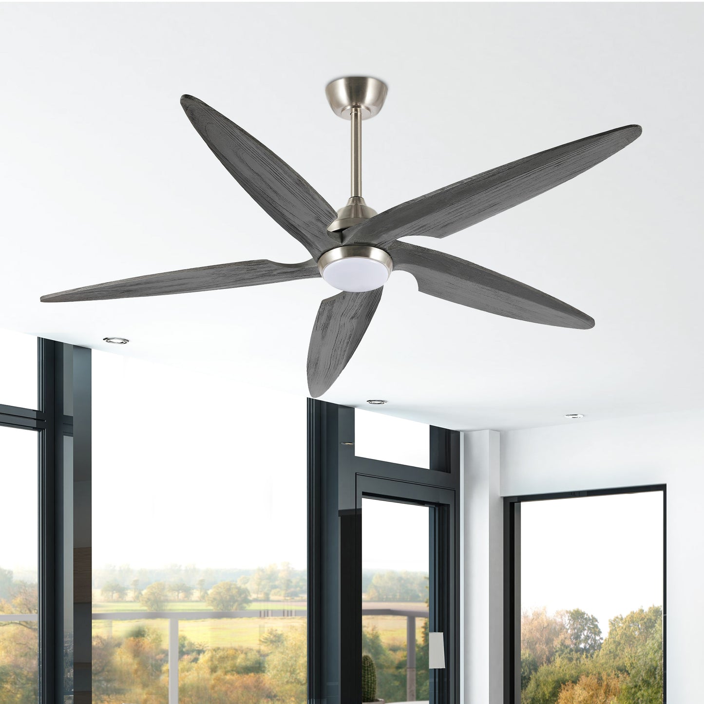 54" Silver Ceiling Fan with Gray Blades and LED Light – Modern Remote Fan