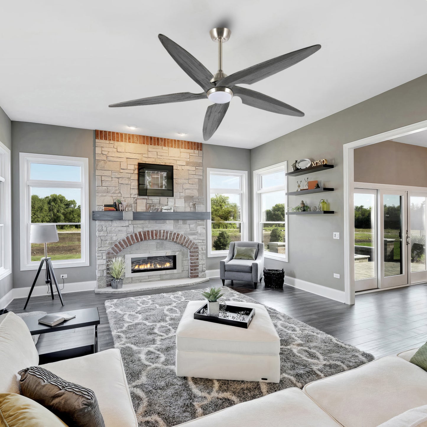 54" Silver Ceiling Fan with Gray Blades and LED Light – Modern Remote Fan